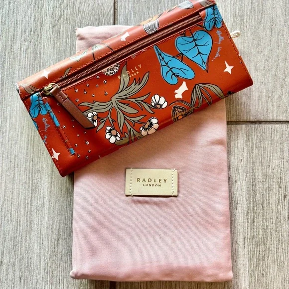 Radley London Orange Floral Wallet with Pink Dust Bag - Picture 2 of 3